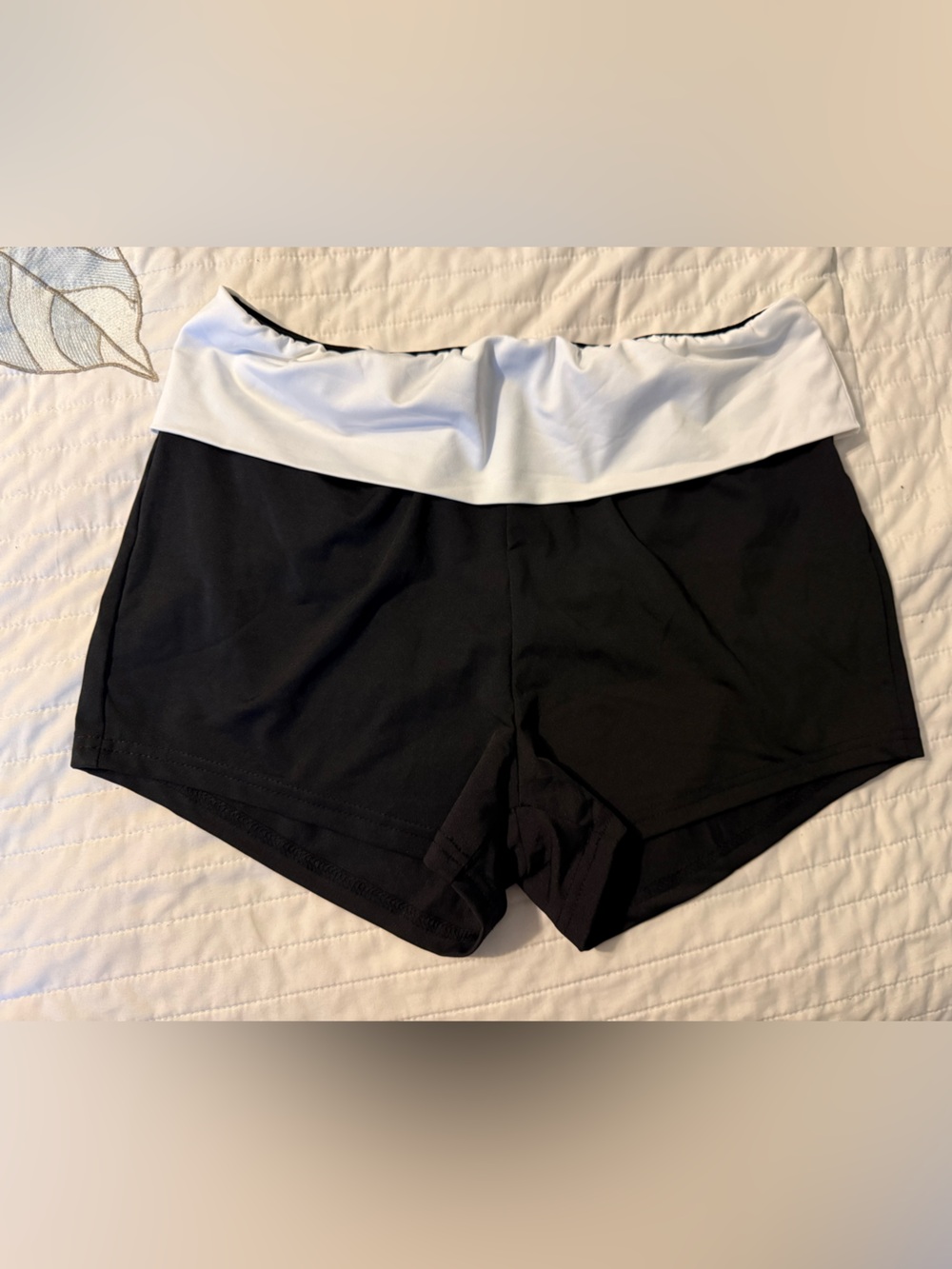 SHEIN Black Athletic Shorts with White Foldover Waistband
